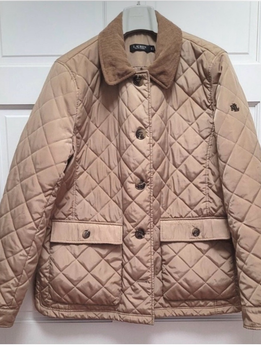 Lauren Ralph Lauren Quilted Jacket with Corduroy Collar in Tan